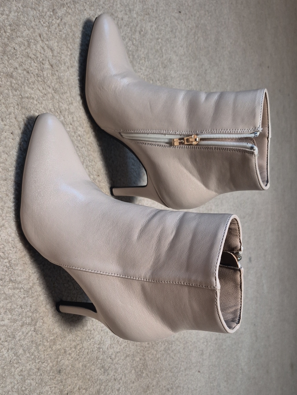 Neutral Cream Pointed Toe Ankle Booties with Side Zip